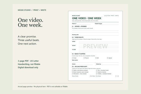 Actual One Video, One Week worksheet preview
